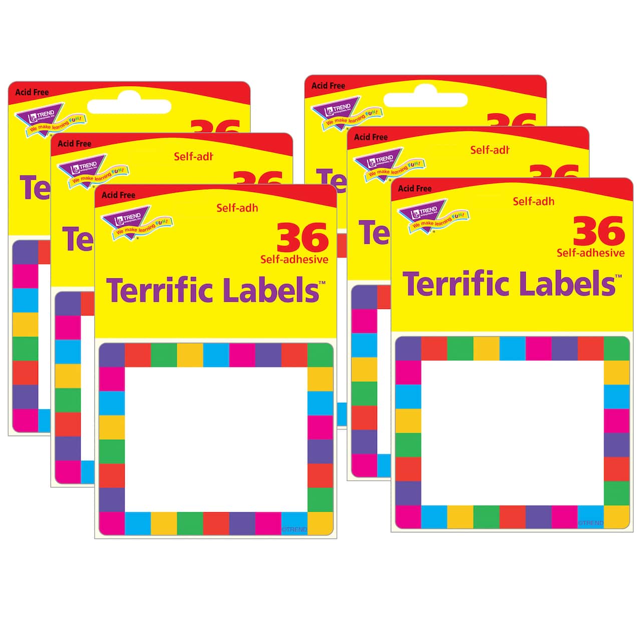 Trend Enterprises&#xAE; Rainbow Plaid Terrific Labels&#x2122;, 6 Packs of 36